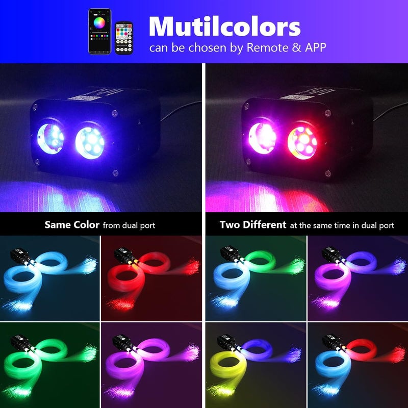 Amki Dual Color 20W Twinkle Starlight Headliner Kit 900pcs 0.03in 9.8ft Fiber Optic Star Ceiling Light Sound Activated Music Mode APP/Remote Control Dual Port Light Box for Car Home Roof Decor - Image 3
